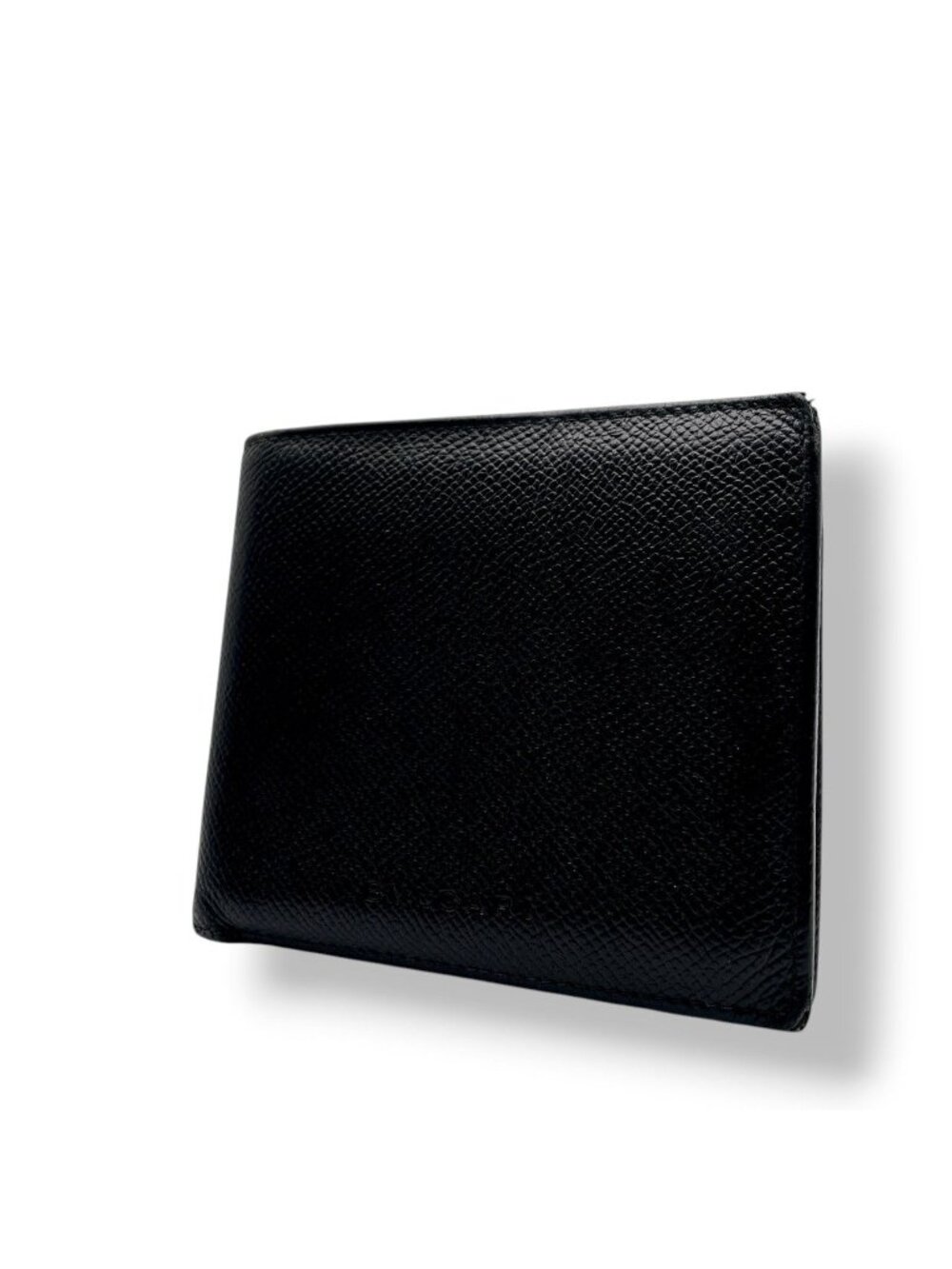 Bvlgari Bifold Wallet Black Leather Embossed Logo Stamp Slim Billfold Card Case